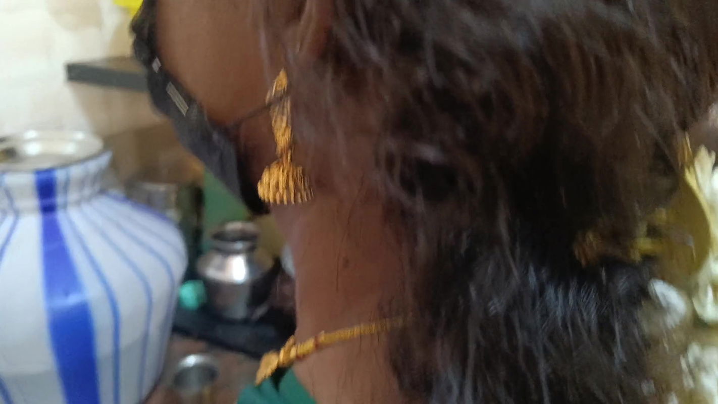 Housewife works at home with stepsister and her husband