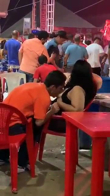 Horny Man Sucking Wife Boob In Public