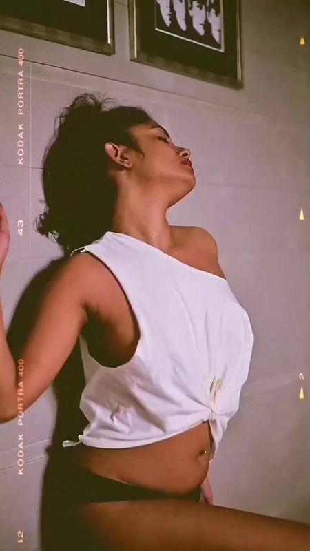 malayali actress model big boss sexy in white shirt and black panty