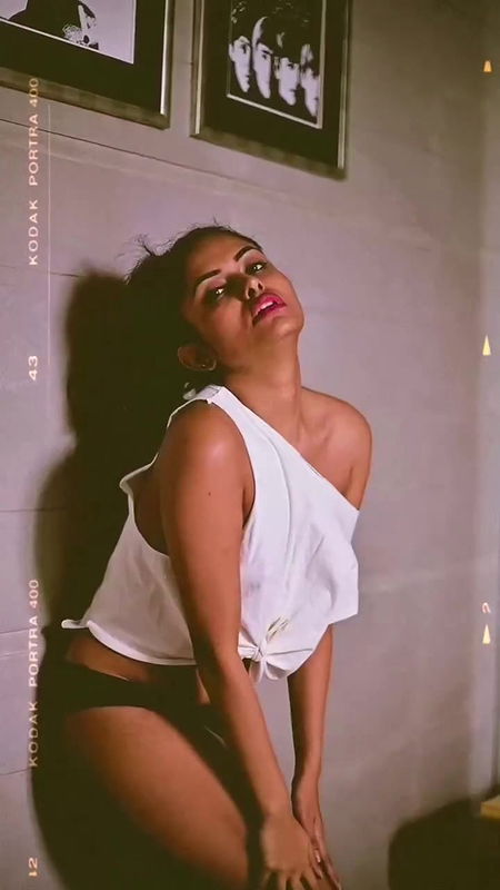 malayali actress model big boss sexy in white shirt and black panty