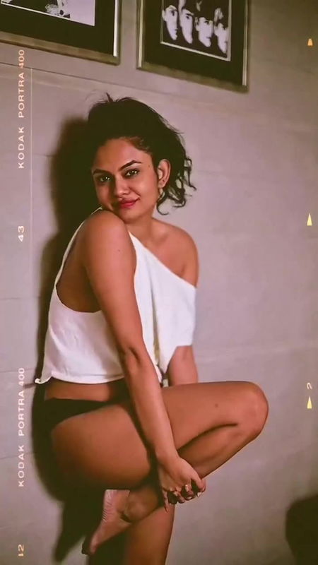 malayali actress model big boss sexy in white shirt and black panty