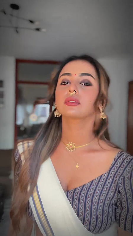 sexy busty malayali girl navel and boobs in kerala saree