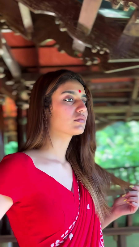 PRIYA PRAKASH VARRIER CUTE SEXY WIFE MATERIAL IN RED SAREE HQ VIDEO2