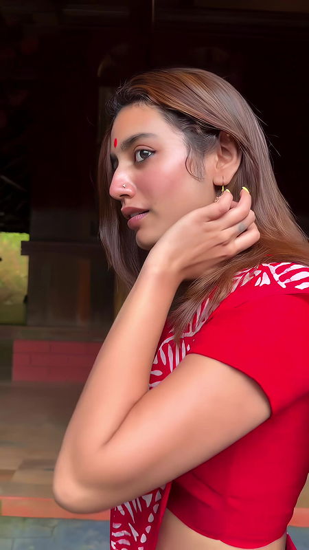 PRIYA PRAKASH VARRIER CUTE SEXY WIFE MATERIAL IN RED SAREE HQ VIDEO2
