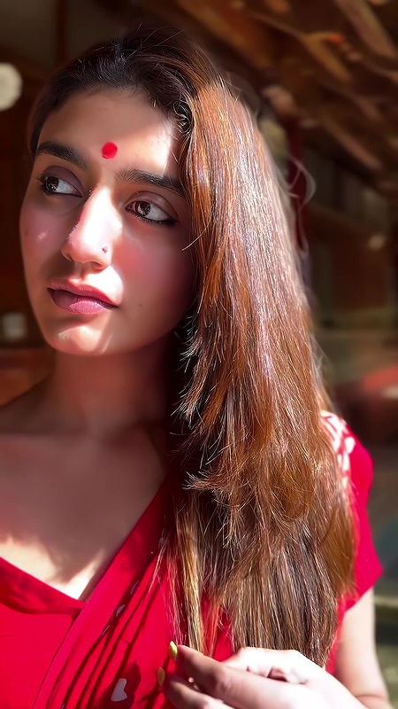 PRIYA PRAKASH VARRIER CUTE SEXY WIFE MATERIAL IN RED SAREE HQ VIDEO2