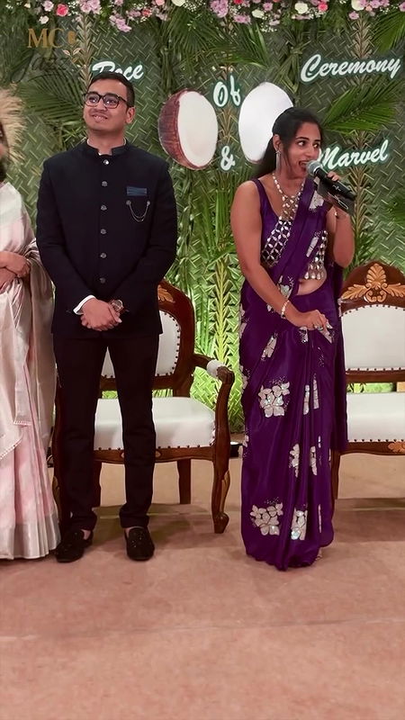 Beautiful Tulu lady sexy open deep navel in purple saree2