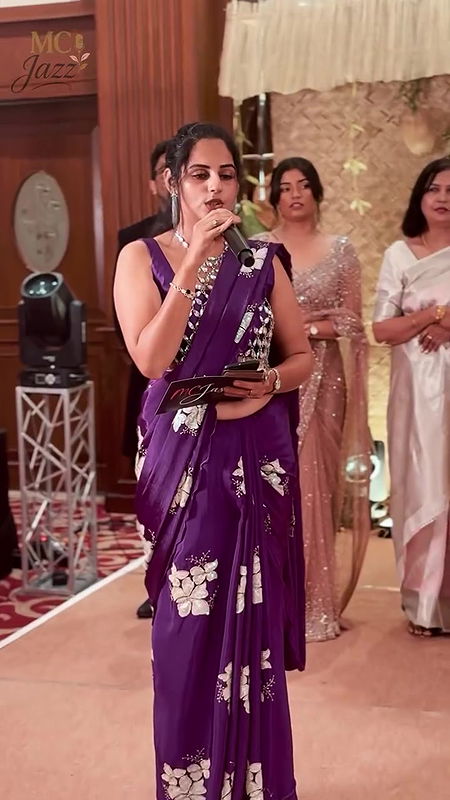 Beautiful Tulu lady sexy open deep navel in purple saree2