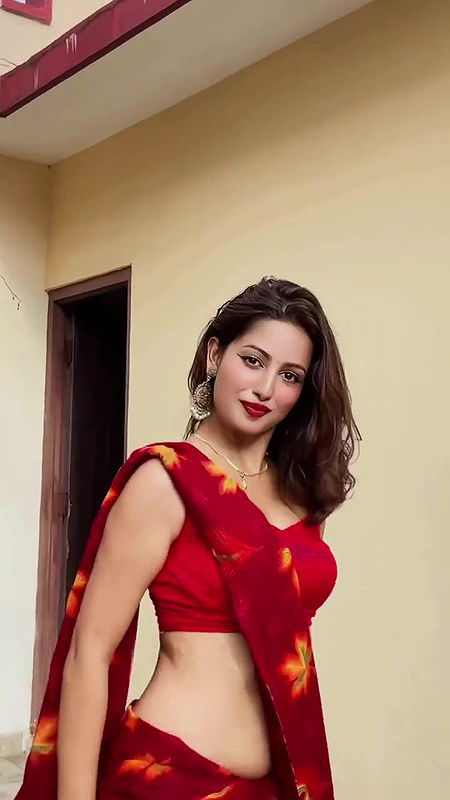ENISHA SILWAL MESMERIZING BEAUTY SEXY IN BACKLESS RED SAREE UUFFF2