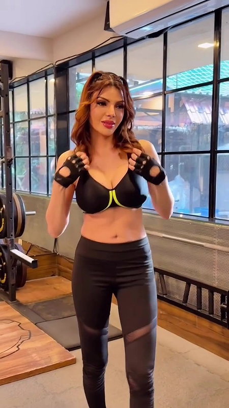 Actress Sherlyn Chopra in sexy gym outfit hot show 2