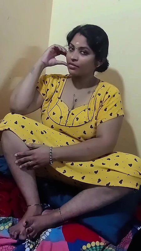 Sexy lady in yellow nighty seducing boobs thigh show2