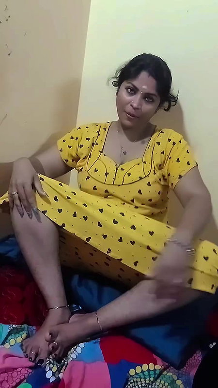 Sexy lady in yellow nighty seducing boobs thigh show2
