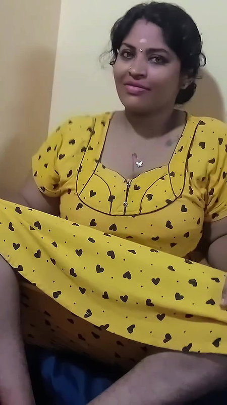 Sexy lady in yellow nighty seducing boobs thigh show2