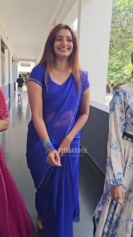 angel thomas sexy wide belly and deep navel hole in transaparent violet saree 2