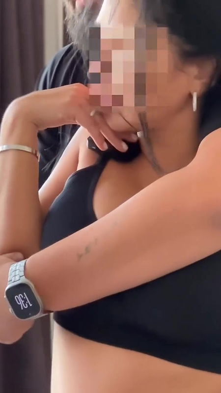 guy pressing dei lady breast in black sports bra 2