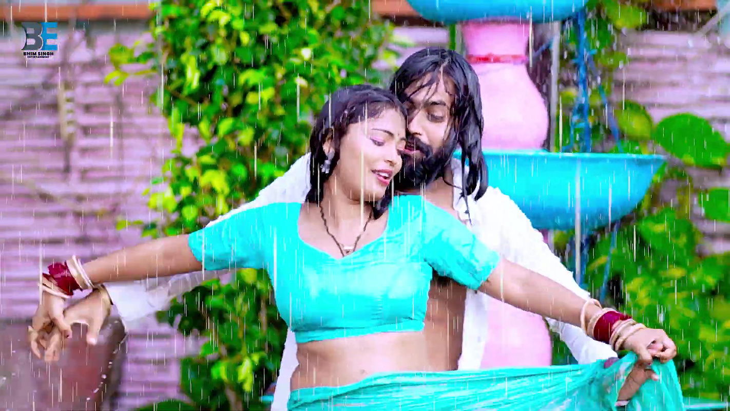 An Unknown hot rain song – Sareeless, NavelBoob caressed, Wet 2
