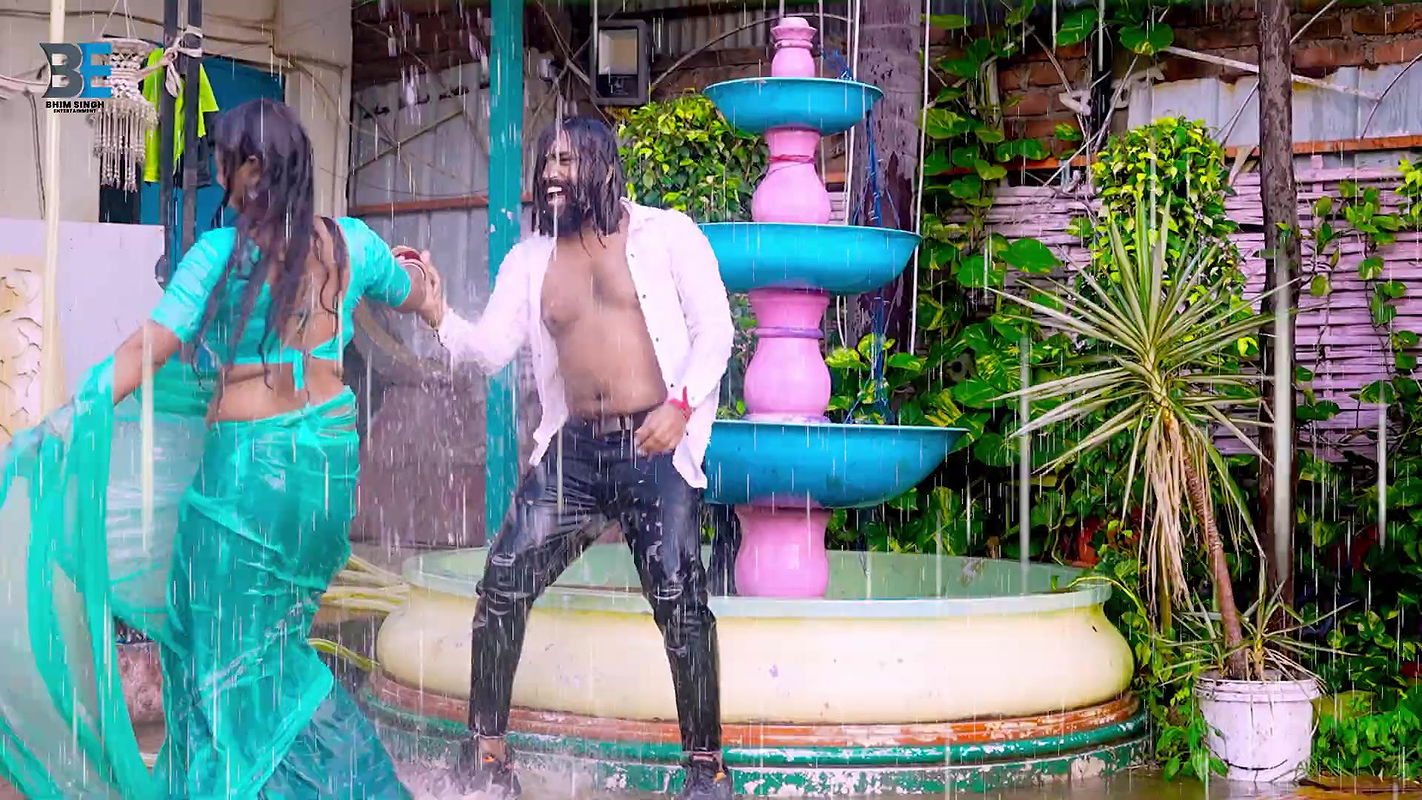 An Unknown hot rain song – Sareeless, NavelBoob caressed, Wet 2