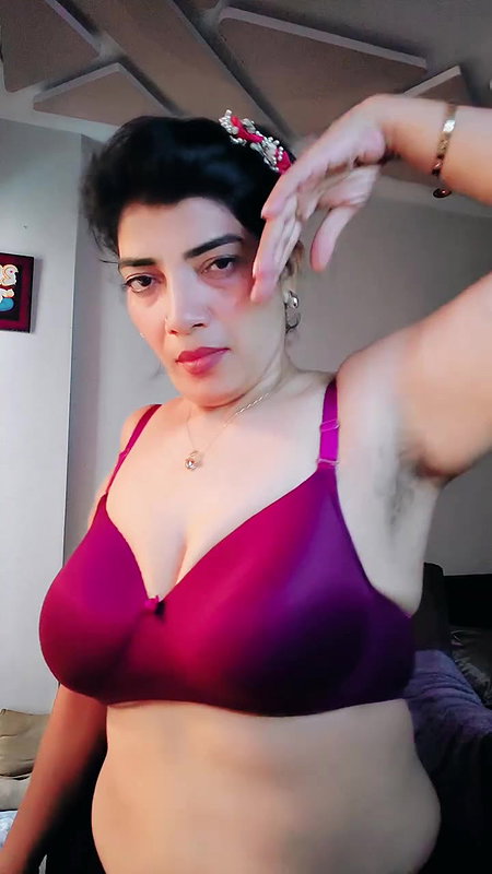 busty desi aunty playing with boobs in pink bra 2