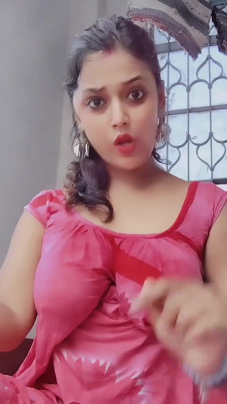 hot girl in red dress with big boobs making reel 2