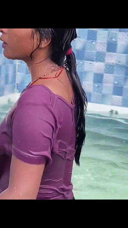 Desi girl in pool wearing transparent tshirt showing wet boobs 2