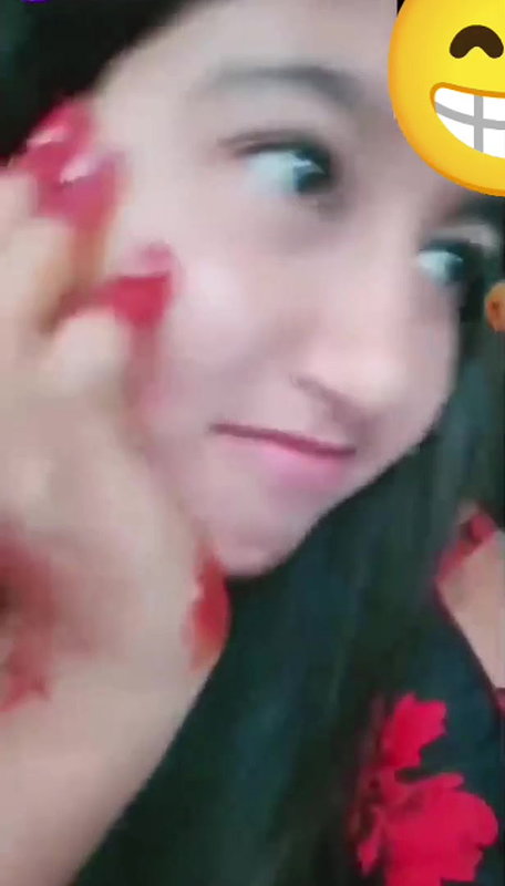 Cute babe hot expression during boobs press