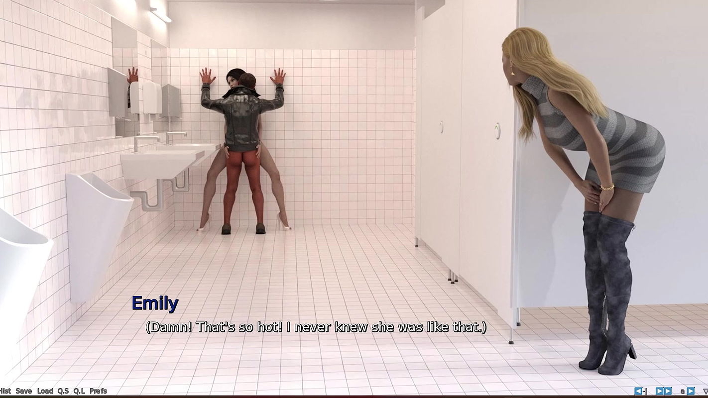 Her friend caught her having sex with her friend in the bathroom.