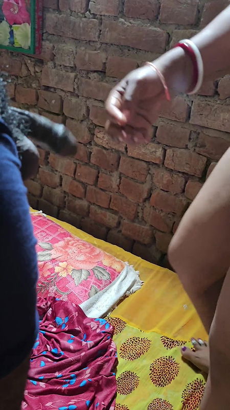 After Washing Her Pussy in the Shower, My Desi Wife Came to the Bedroom, Spit on My Hard Cock and Slowly Started Stroking It Wi