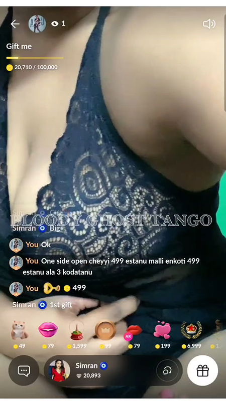 Naughty Simran Telugu Girl Boob Show on Tango Live With Face