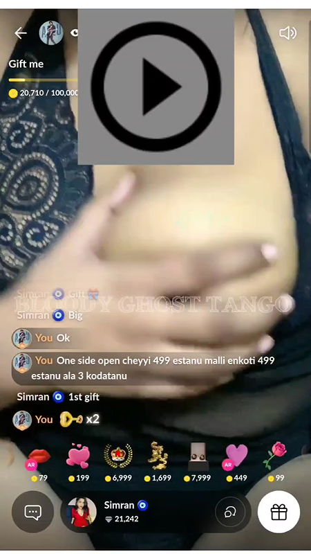 Naughty Simran Telugu Girl Boob Show on Tango Live With Face