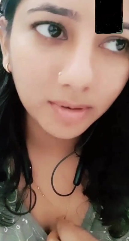 Cute expression gf Showing her big melons on vc with big smile