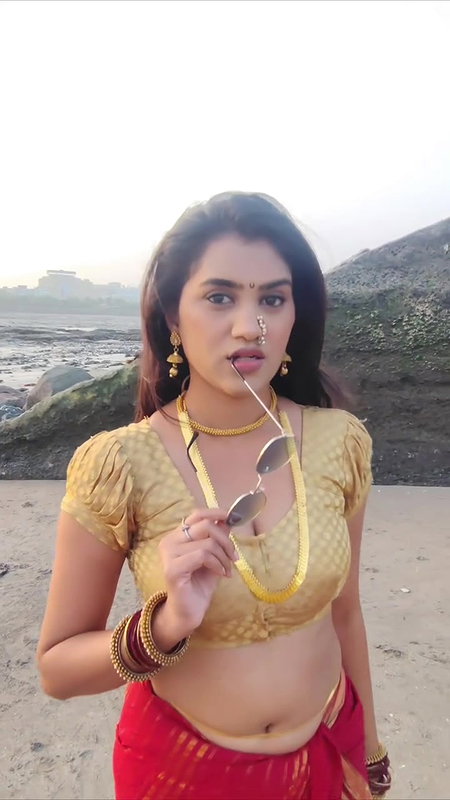 Beautiful girl awesome navel and boobs in blouse