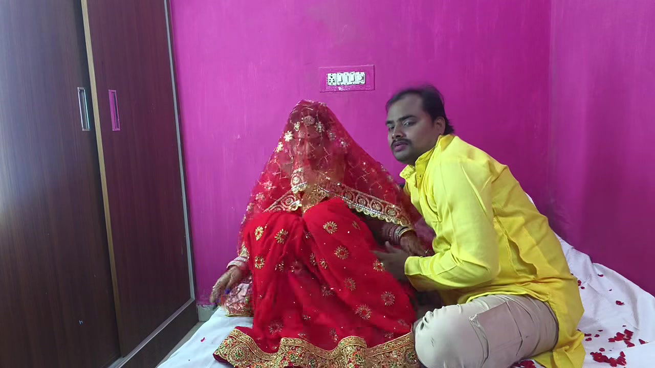 Newly married indian first night Sex and romance video, boobs press removal saree blouse