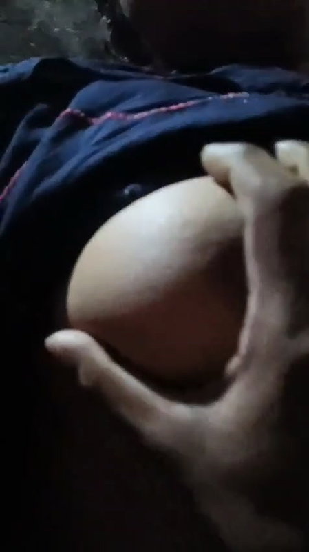 Husband pressing wife boob before sex at home