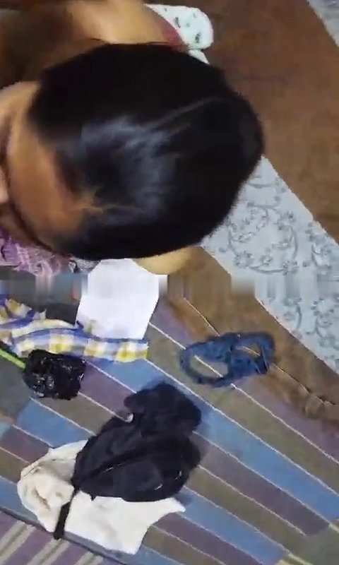 Cute girlfriend in bra giving blowjob to boyfriend