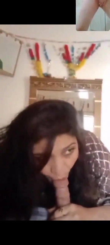 Cousin sister giving blowjob while girlfriend fingring on vc seeing them