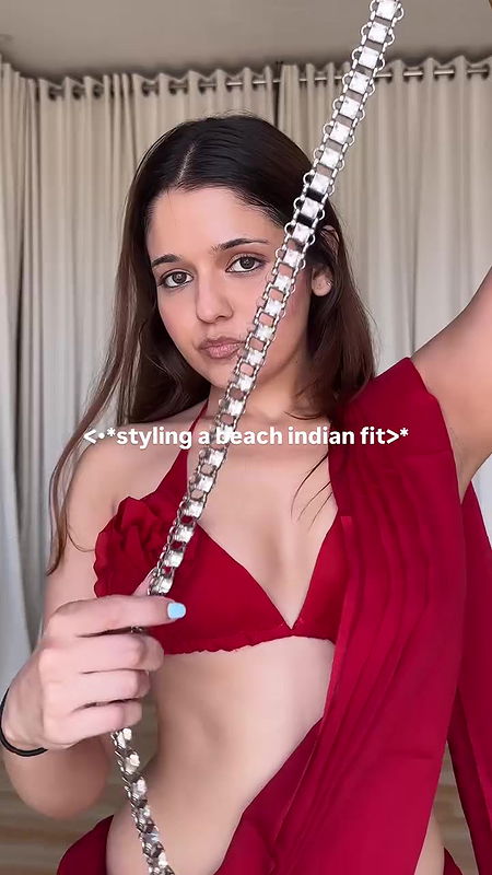 Beautiful Girl Ruhaanee Sexy In Red Saree Get Ready Dress Up