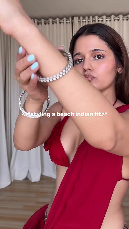 Beautiful Girl Ruhaanee Sexy In Red Saree Get Ready Dress Up