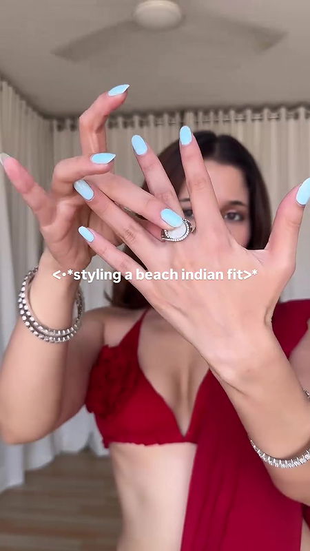 Beautiful Girl Ruhaanee Sexy In Red Saree Get Ready Dress Up