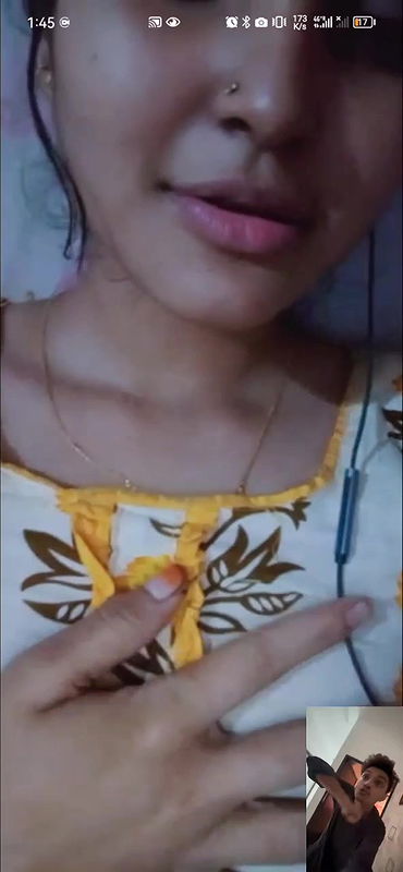 Horny babe pussy show tiny boobs on video call for bf