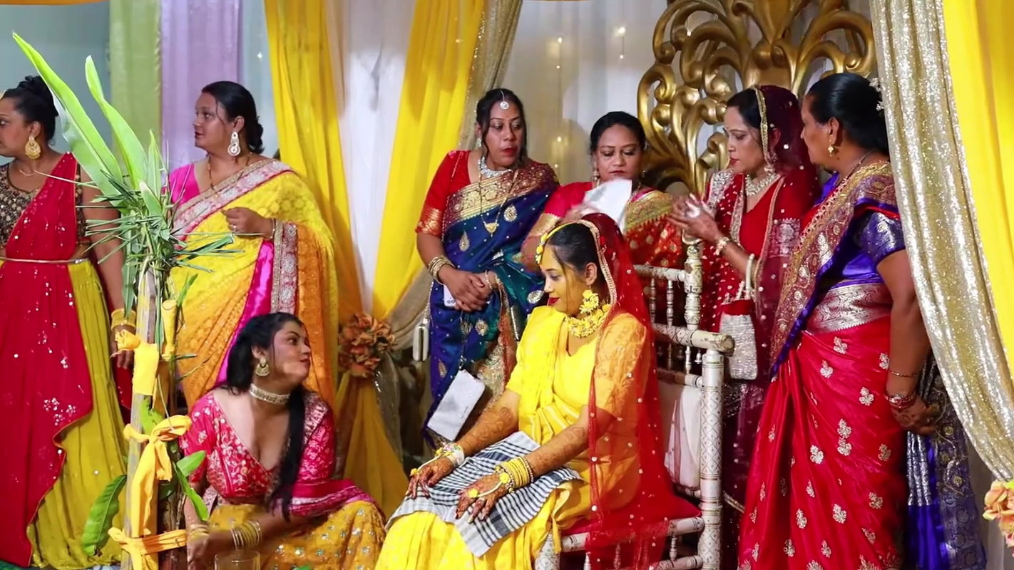 Sexy Punjabi ladies cleavage and huge breasts during haldi in multiple costume 22