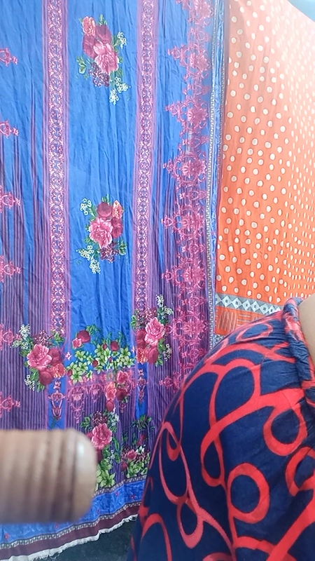 Girl bathing and hair cleaning in bathroom.