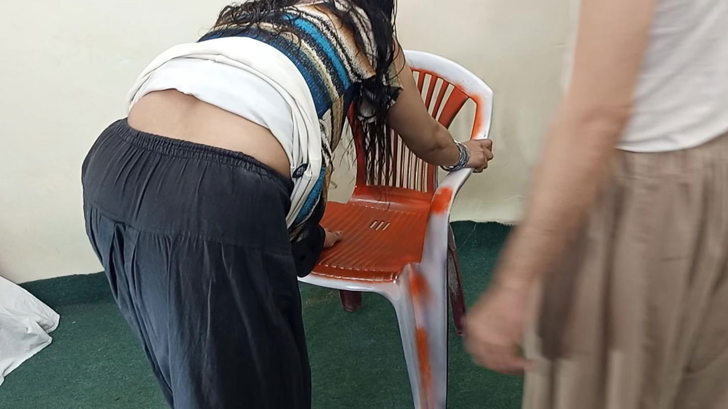 Desi anal sex, Bhabhi caught while taking anal ride on chair, Clear Hindi ass fucking