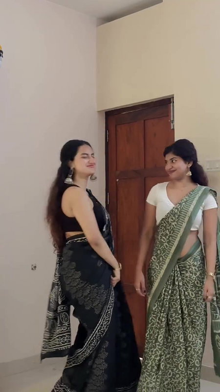 cute malayali girl sexy pierced navel dance in black saree 22