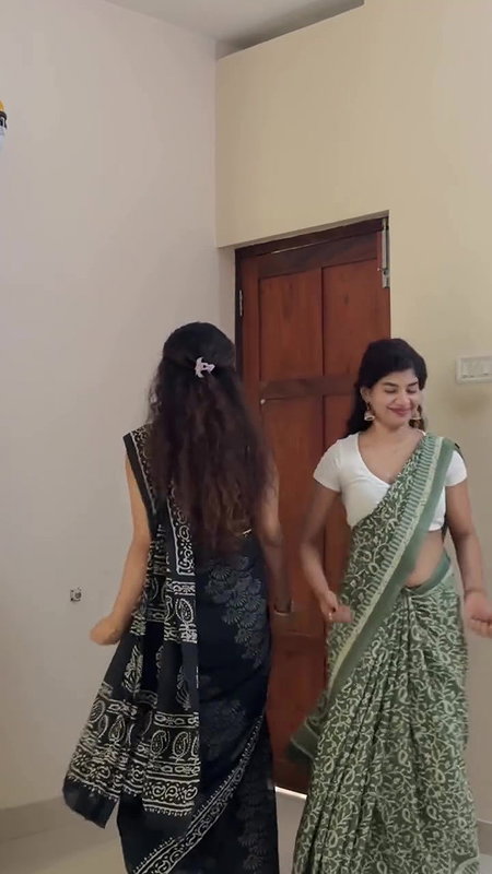 cute malayali girl sexy pierced navel dance in black saree 22