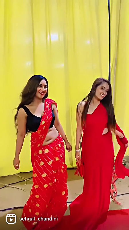 chandhini sexy big depp navel in red saree
