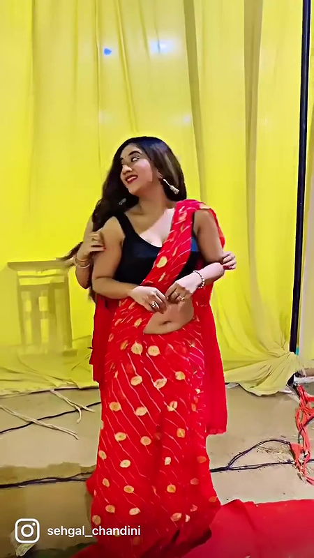 chandhini sexy big depp navel in red saree
