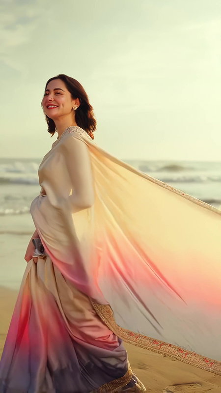 Hania Aamir MESMERIZING BEAUTY IN SAREE ON BEACH SHOOT HQ VIDEO 22