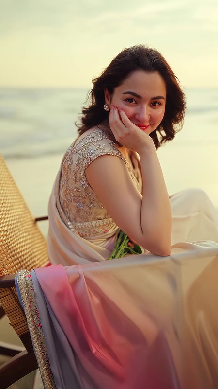 Hania Aamir MESMERIZING BEAUTY IN SAREE ON BEACH SHOOT HQ VIDEO 22
