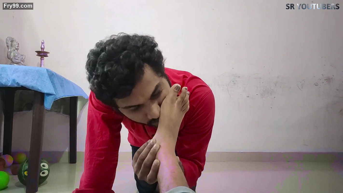 Smiling Vaishnavy boobs pressed nicely with face, feet kissed, slight smooch