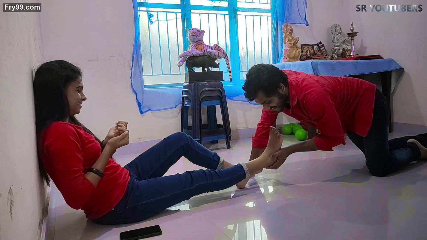 Smiling Vaishnavy boobs pressed nicely with face, feet kissed, slight smooch