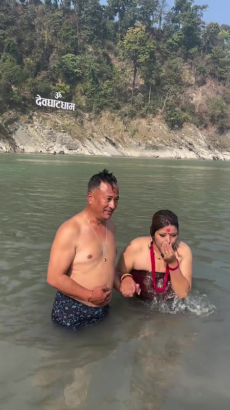 Nepali lady river dip and nipple visible in red dress 22
